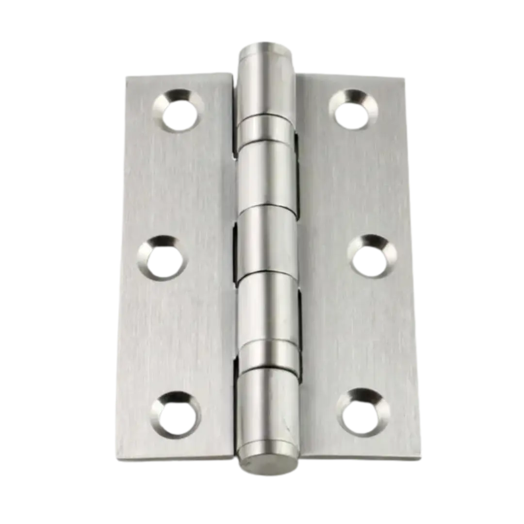 Stainless steel ball bearing hinge with six screw holes, designed for smooth and quiet operation, commonly used in high-traffic areas.