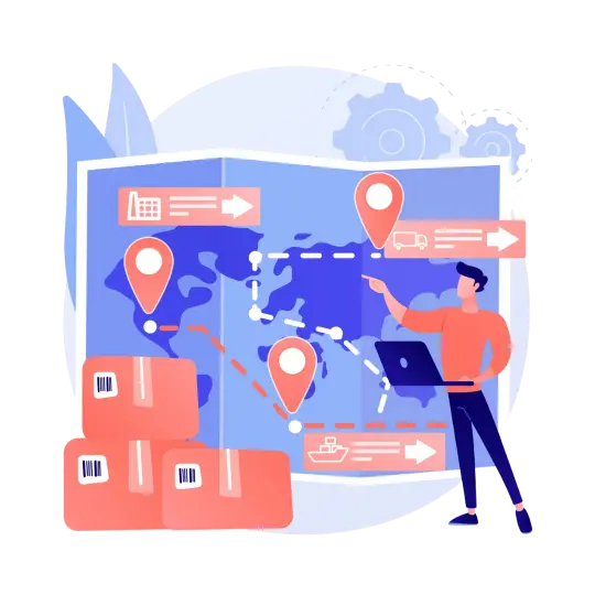 Illustration of supply chain operations with raw materials, storage, and distribution networks, highlighting SUNWYN Jamnagar's streamlined logistics for brass and SS hinges production, ensuring timely delivery and cost-effective solutions.