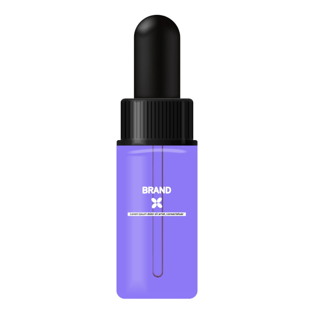 Purple dropper bottle labeled as Brand, representing a hair derma product designed to improve hair health, reduce hair loss, and address scalp problems, manufactured by a top derma products manufacturer in India.