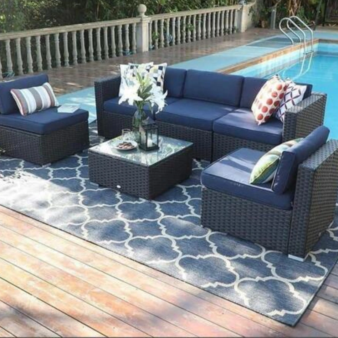 A patio sofa blue colored