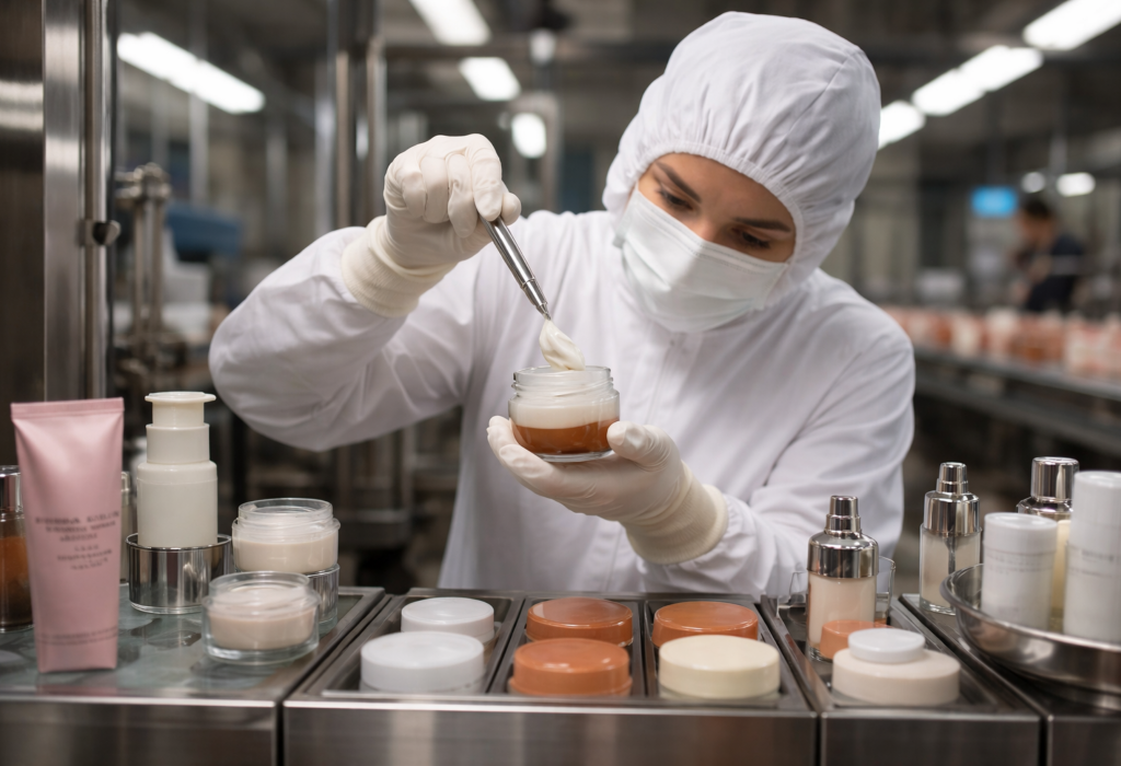 As an established cosmetic manufacturing company in Mumbai, we at SkinRhythm bring over 10+ years of industry experience. Our team has developed over 10,000 formulations and collaborated with more than 200 beauty brands. We support bulk production, private label cosmetic manufacturing, white labelling, and contract manufacturing, ensuring the highest standards of quality and consistency.