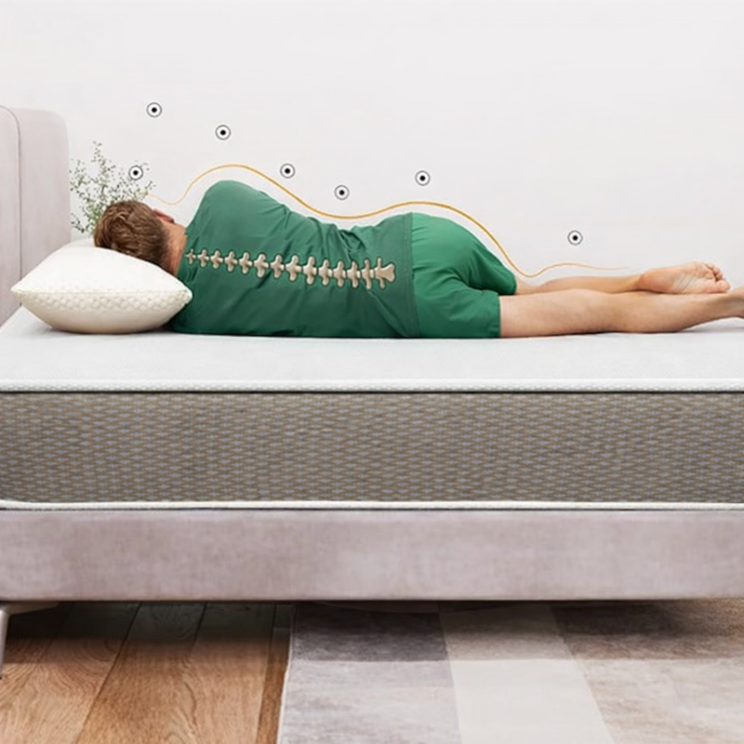 Man sleeping on orthopedic mattress designed for spinal alignment and posture correction, manufactured in India for wholesale and long-term use.