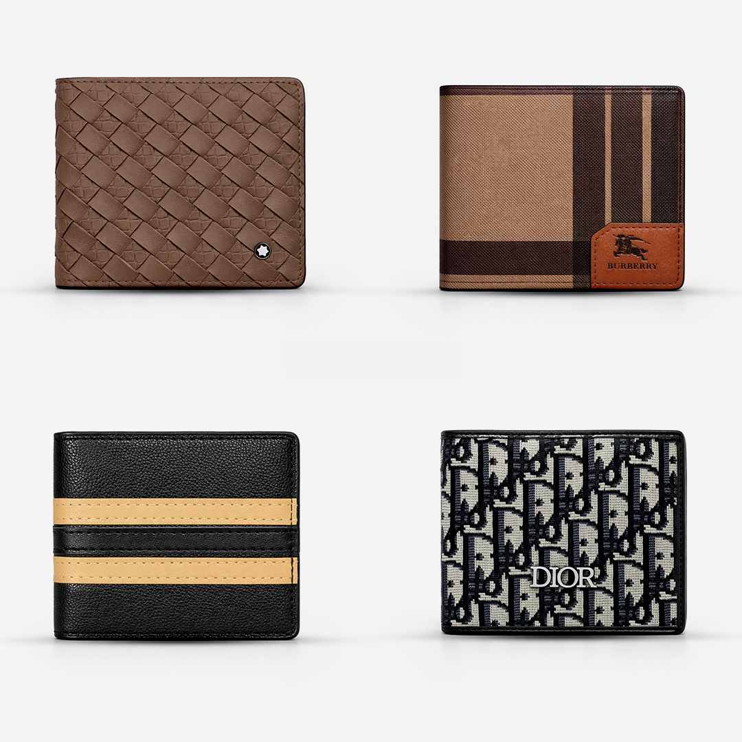 We supply first copy wallets inspired by renowned brands like Louis Vuitton, Gucci, Montblanc, and Armani. Our collection includes both classic designs and logo-focused styles, catering to a variety of customer preferences. These wallets are carefully selected to suit everyday use as well as gifting needs, offering both practicality and style.