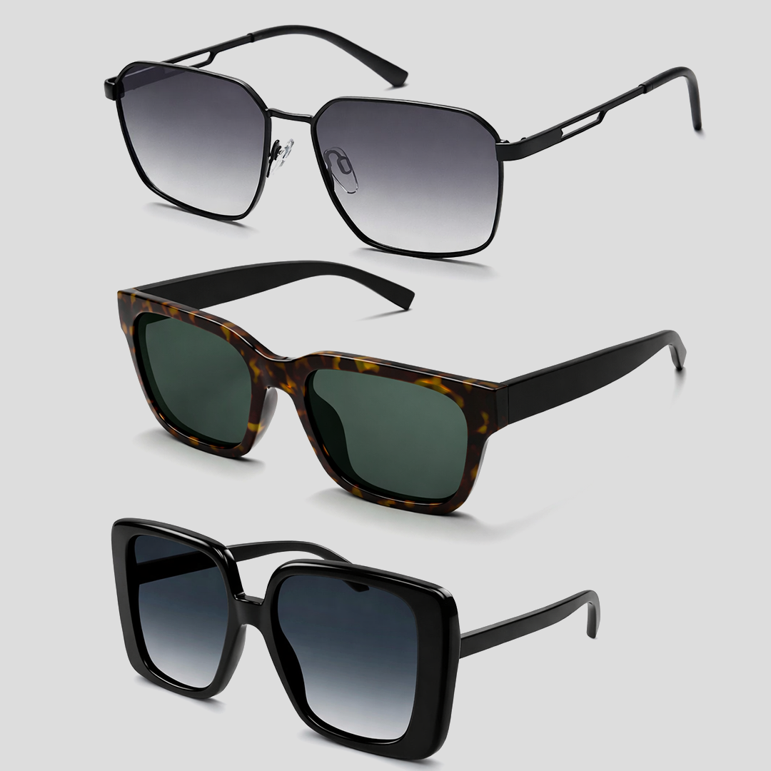 Square frame first copy sunglasses wholesale in Mumbai featuring bold thick frames and modern designer-inspired styles with strong youth demand for retail resale across India
