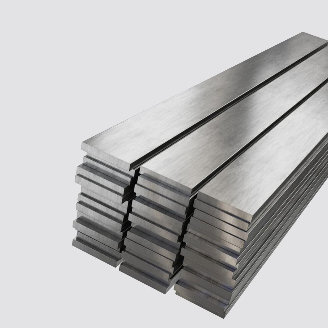 Stacked stainless steel flat bars with smooth surface finish and uniform thickness, representing high-quality products from stainless steel bars manufacturers for industrial and structural applications.