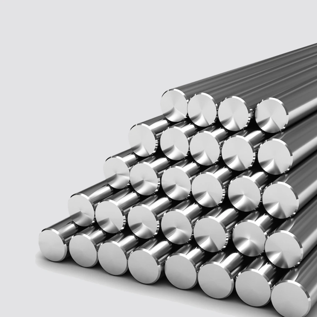 Polished stainless steel round bars stacked in a uniform arrangement, highlighting high-quality materials supplied by a stainless steel bar supplier in India for industrial and engineering applications.