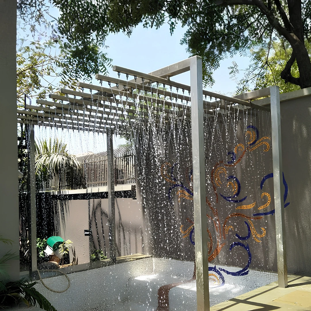 Modern Water Features and Effects Not every project needs a large fountain. In those cases, water effects work out the best. This includes features like water sheets, rain curtains, and jet-based patterns. They are used in modern spaces where clean design and subtle movement matter the most.