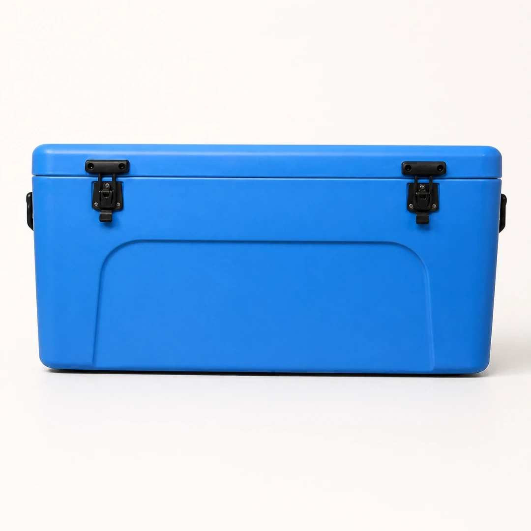 Blue heavy-duty cool box with secure latches, showcasing reliable cold storage solutions from a cool boxes manufacturer for commercial and outdoor use
