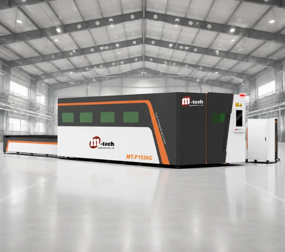industrial fiber laser cutting machine in a modern manufacturing facility by a leading fiber laser cutting machine manufacturer, designed for high-precision metal cutting and large-scale production.