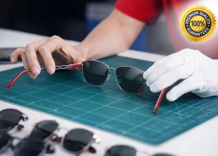 Quality inspection of first copy sunglasses wholesale in Mumbai with durable frames, smooth hinges, and UV protection lenses checked before bulk dispatch across India