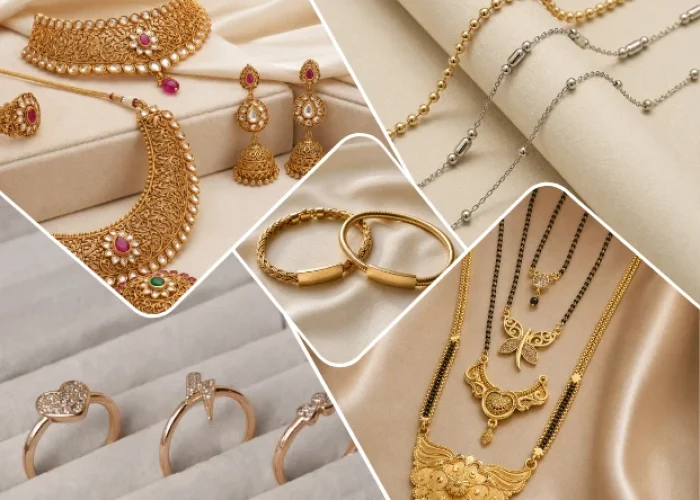 Premium wholesale gold jewellery collection featuring gold necklaces, chains, mangalsutras, bangles, earrings, and rings manufactured for jewellery retailers, wholesalers, and distributors in India.
